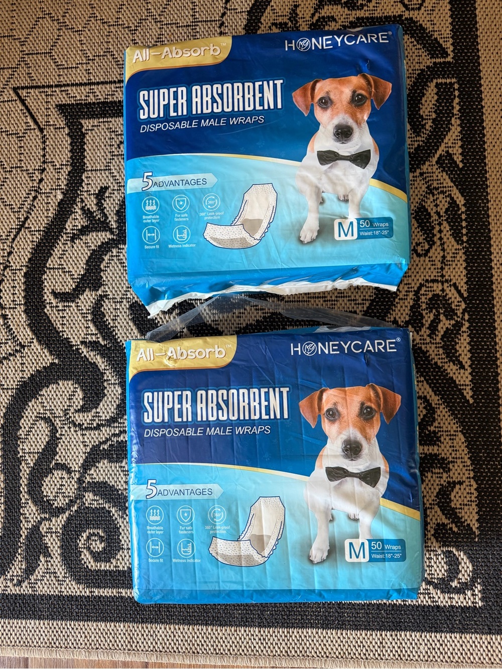 2 packages. Medium (18-25 inch waist) Male Dog Wraps - 100 total wraps